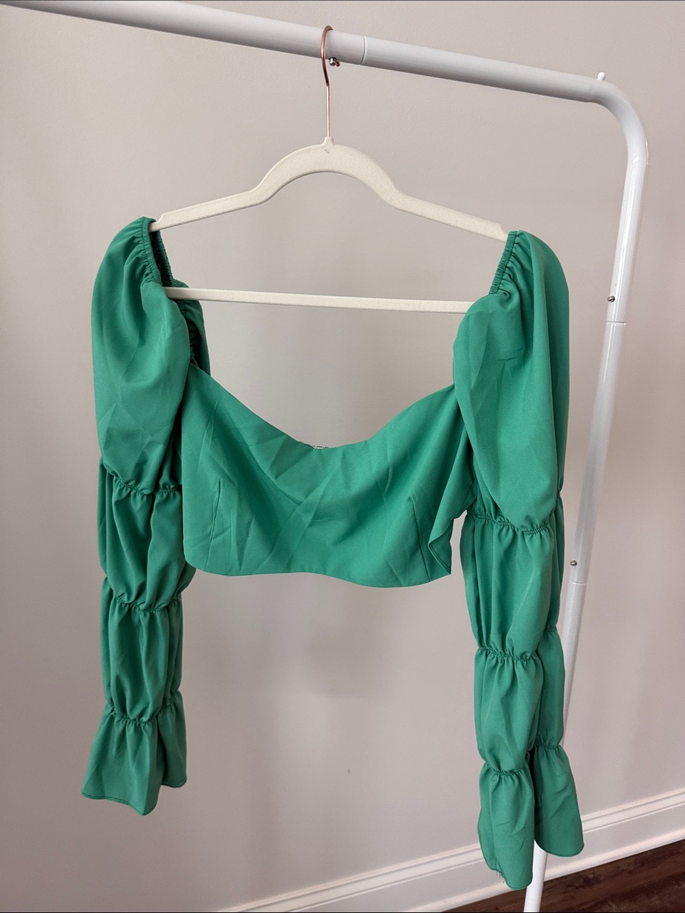 Green Puff Sleeve Crop Top - Women